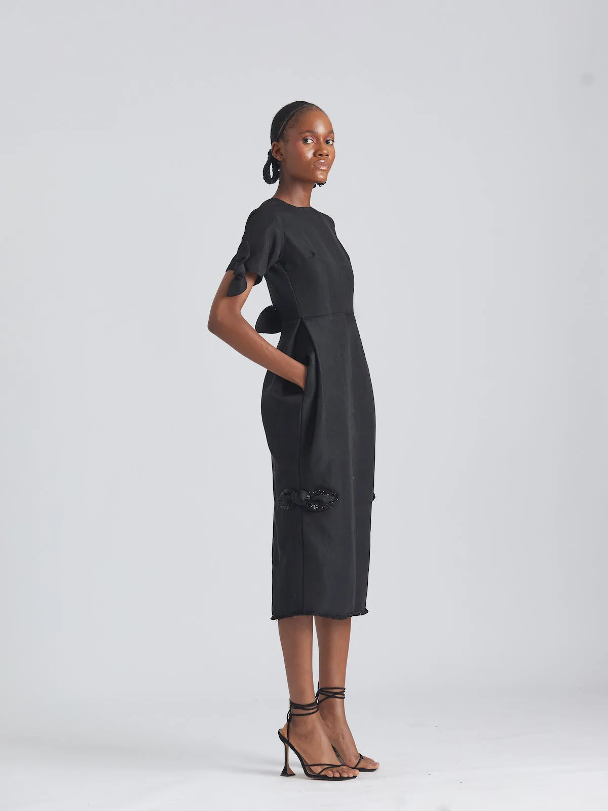 Akwete Midi Dress with Bows