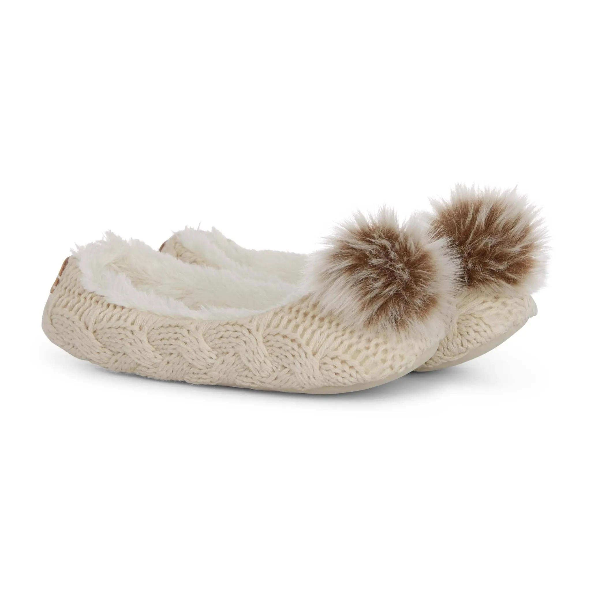 Aran Cable Pom Pom Ballerina Slipper