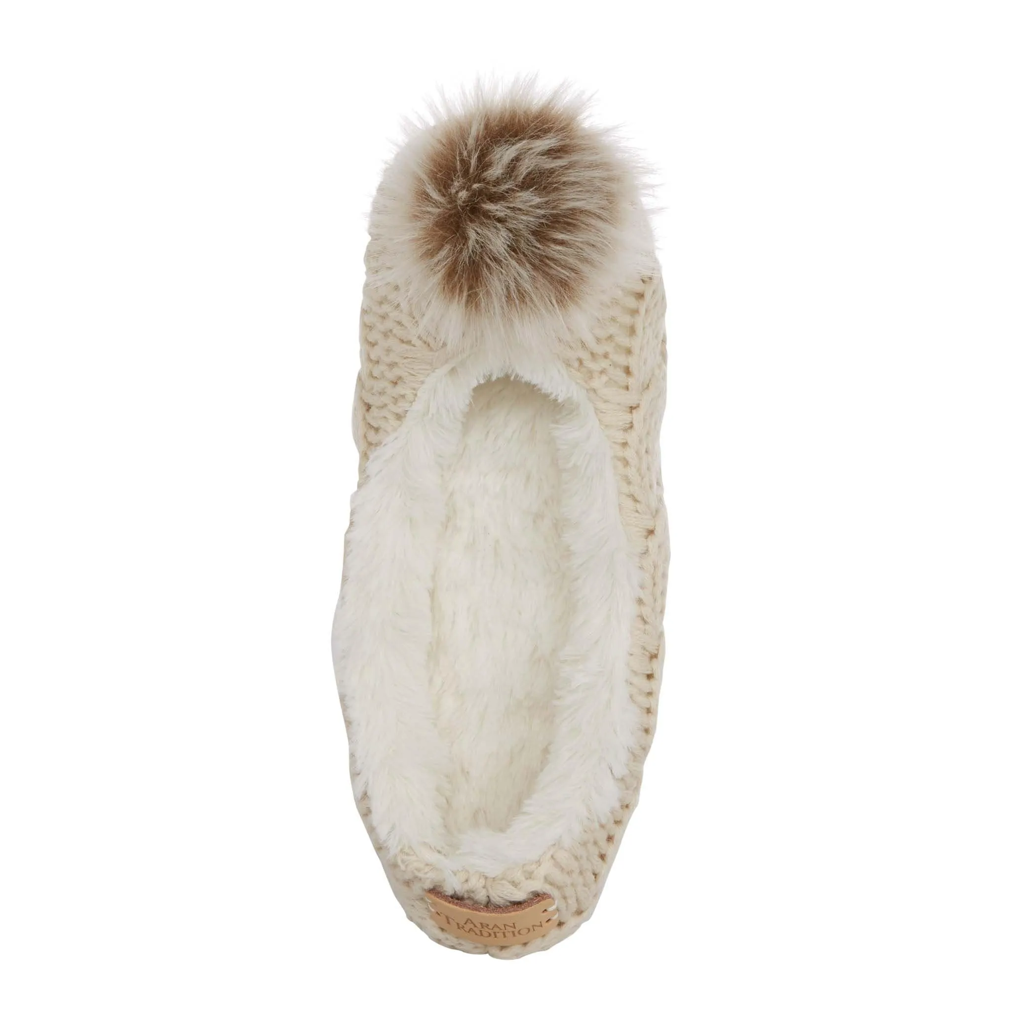 Aran Cable Pom Pom Ballerina Slipper