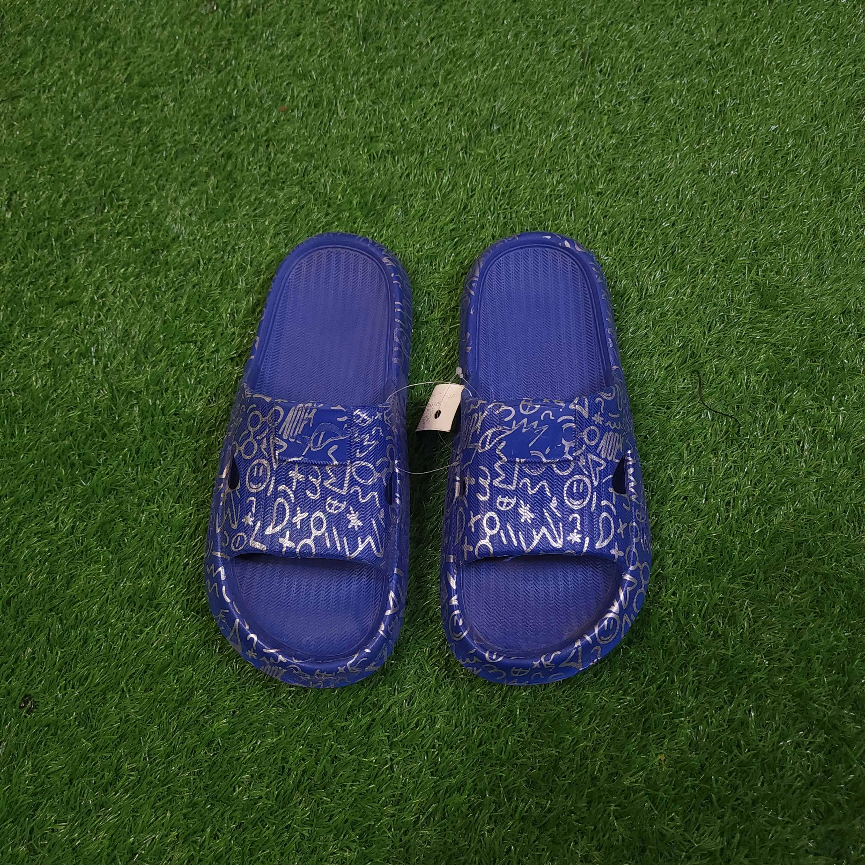 Blue Printed Slippers in Comfy Sole