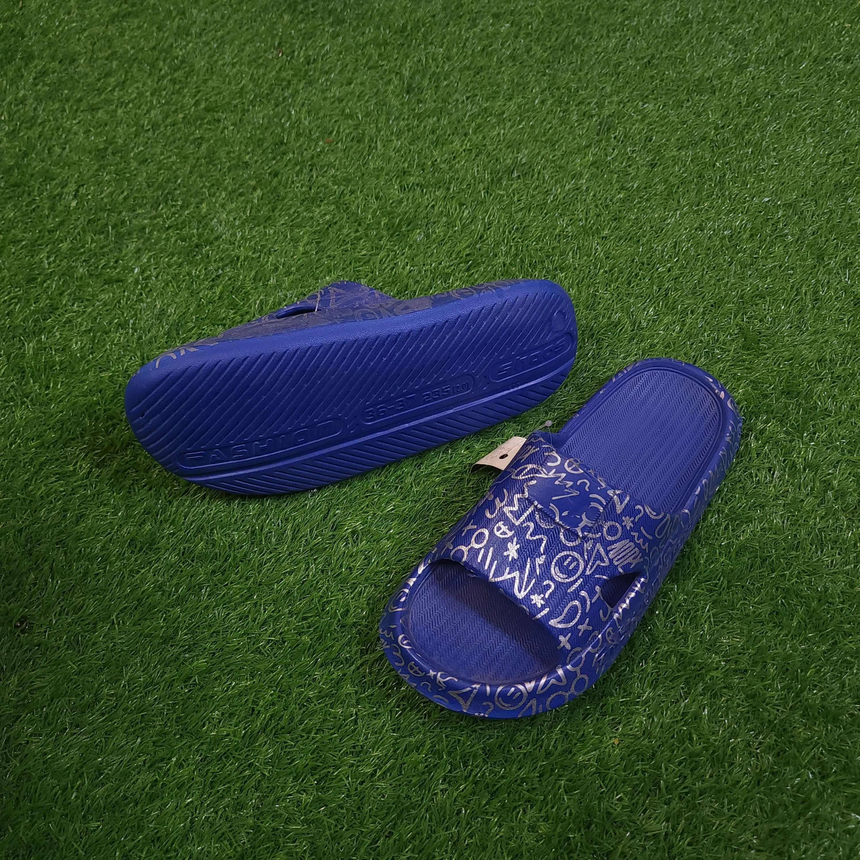 Blue Printed Slippers in Comfy Sole