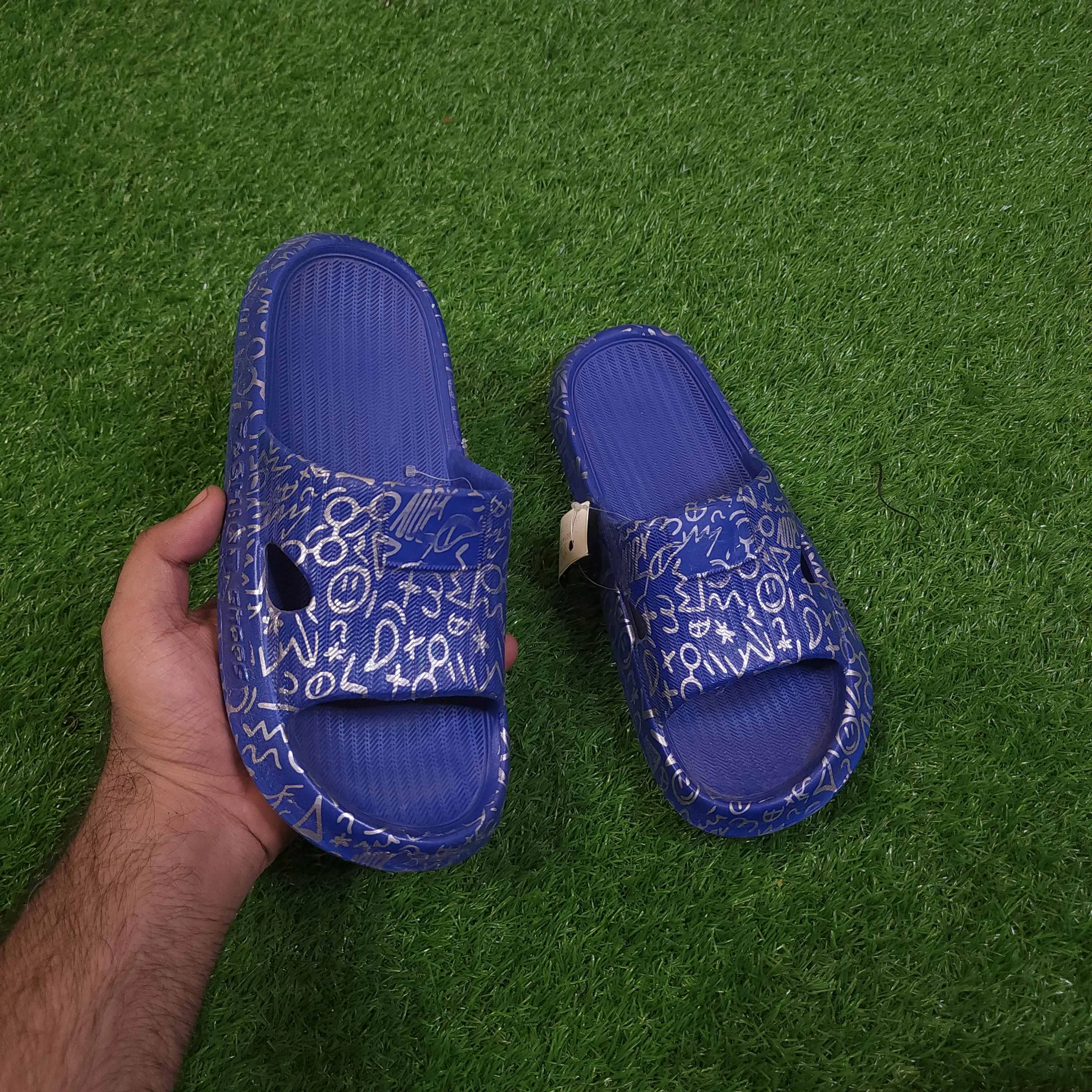 Blue Printed Slippers in Comfy Sole