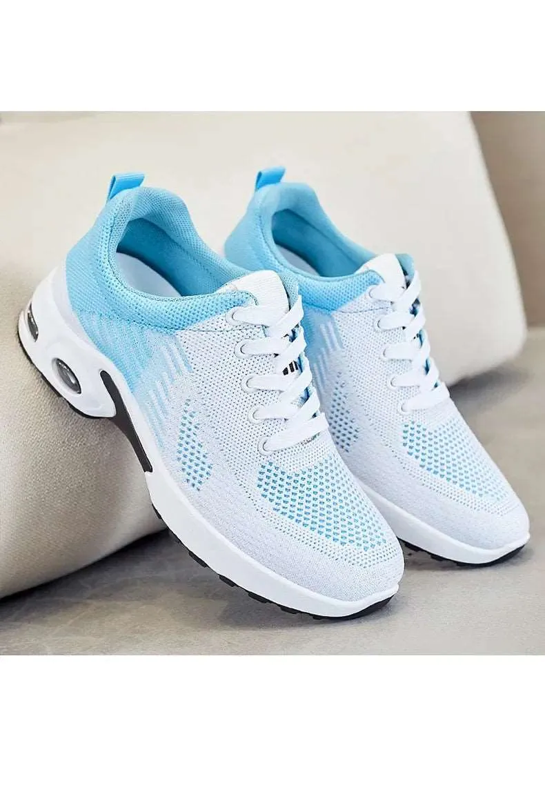 Breathable Lace-up Women's Running Shoes, Air Cushion Lightweight Mesh Athletic Sneakers