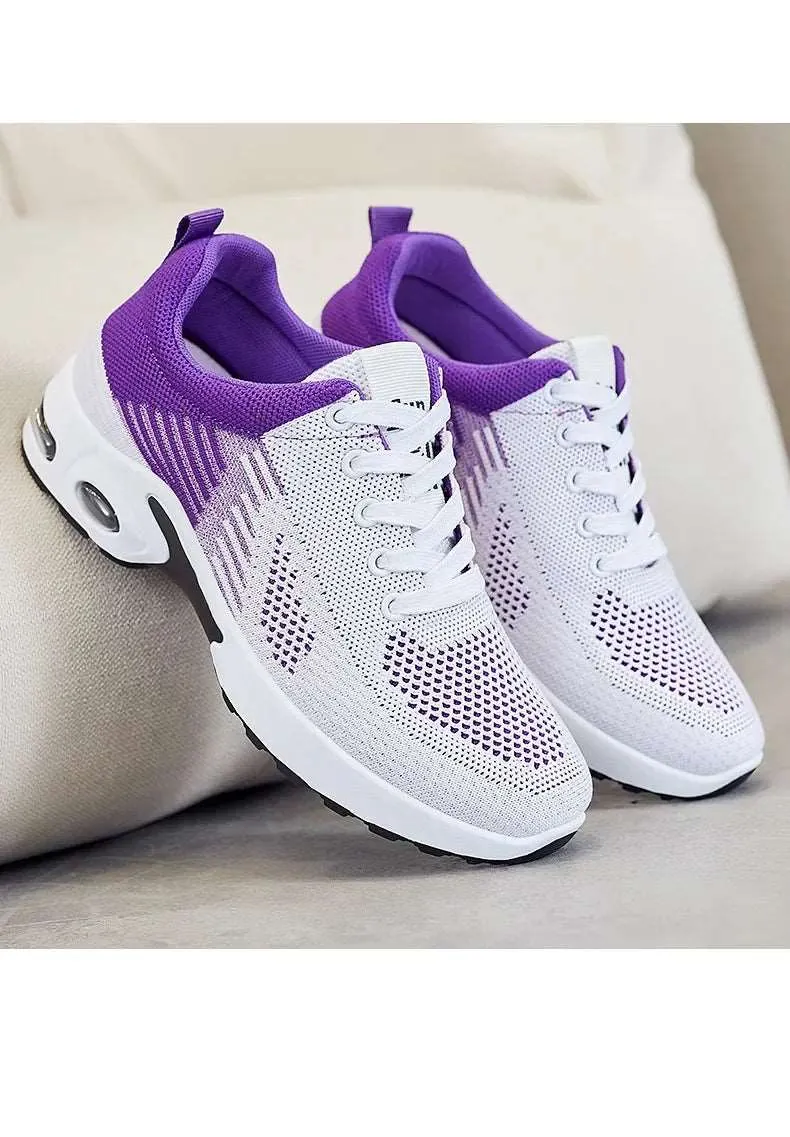 Breathable Lace-up Women's Running Shoes, Air Cushion Lightweight Mesh Athletic Sneakers