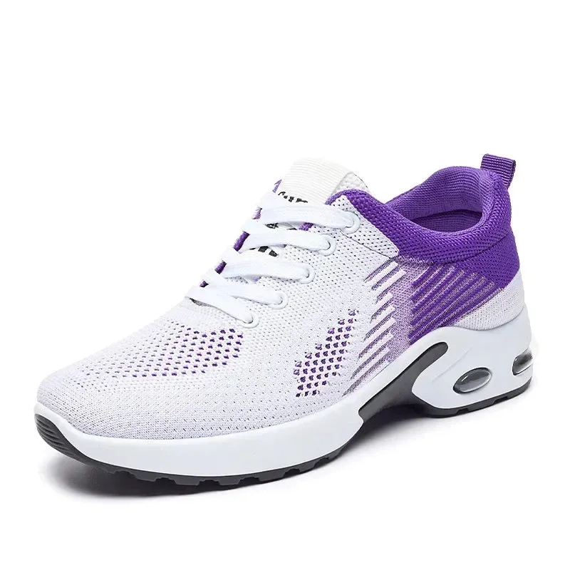 Breathable Lace-up Women's Running Shoes, Air Cushion Lightweight Mesh Athletic Sneakers