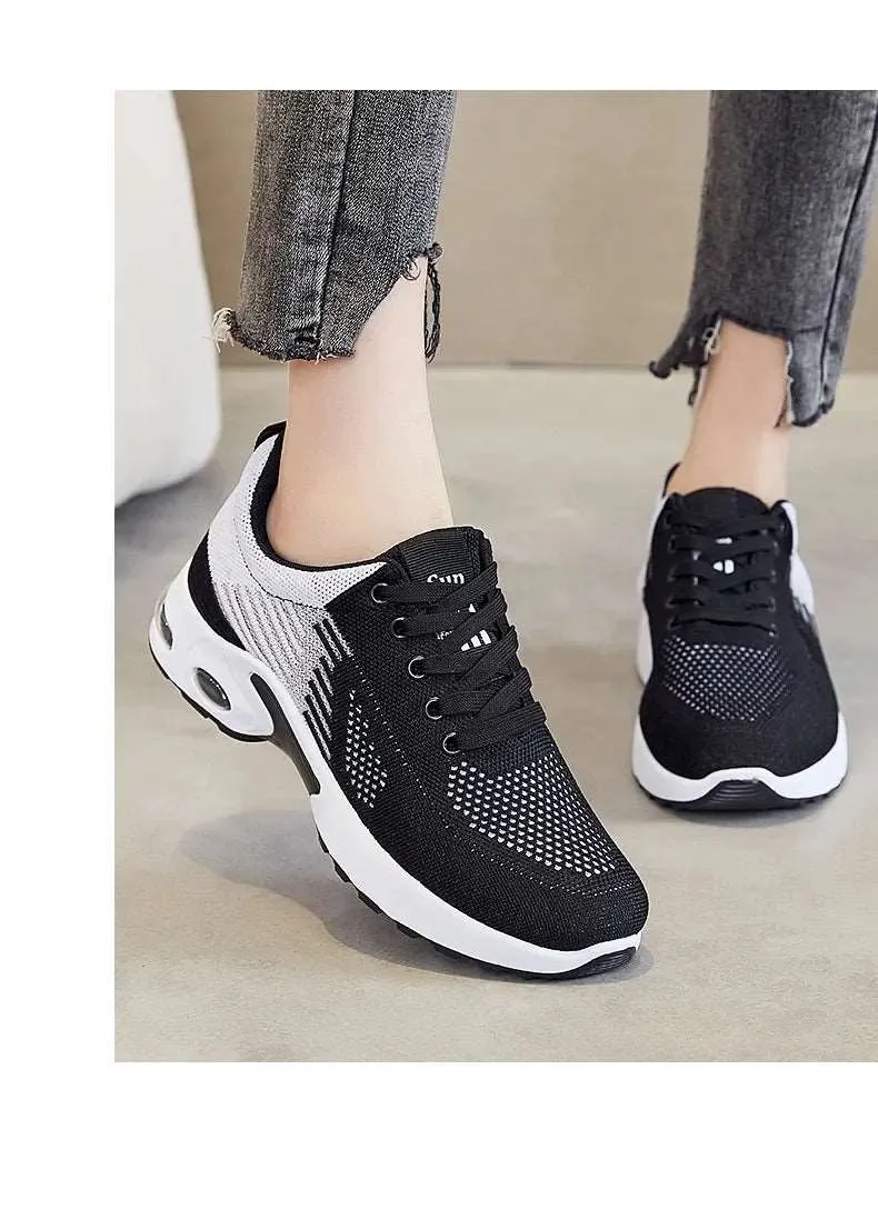 Breathable Lace-up Women's Running Shoes, Air Cushion Lightweight Mesh Athletic Sneakers