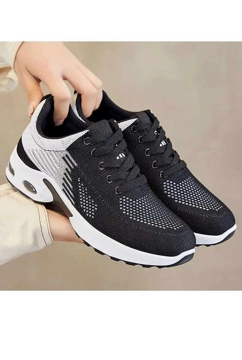 Breathable Lace-up Women's Running Shoes, Air Cushion Lightweight Mesh Athletic Sneakers