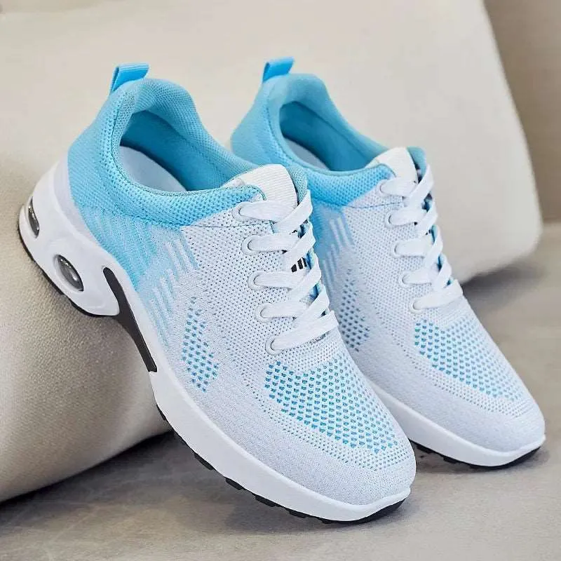 Breathable Lace-up Women's Running Shoes, Air Cushion Lightweight Mesh Athletic Sneakers