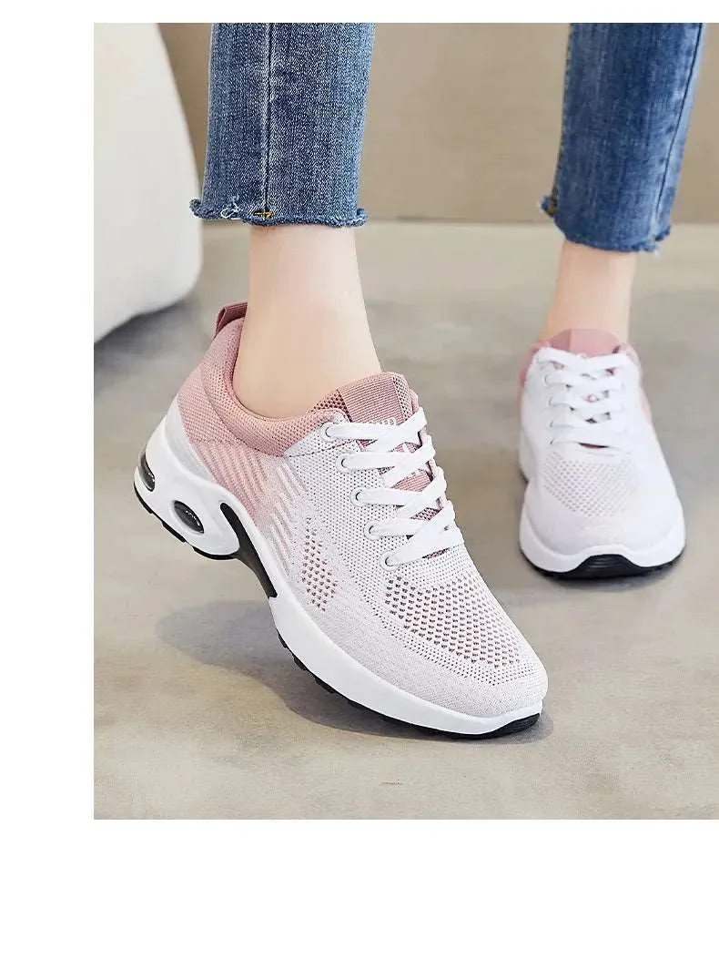 Breathable Lace-up Women's Running Shoes, Air Cushion Lightweight Mesh Athletic Sneakers