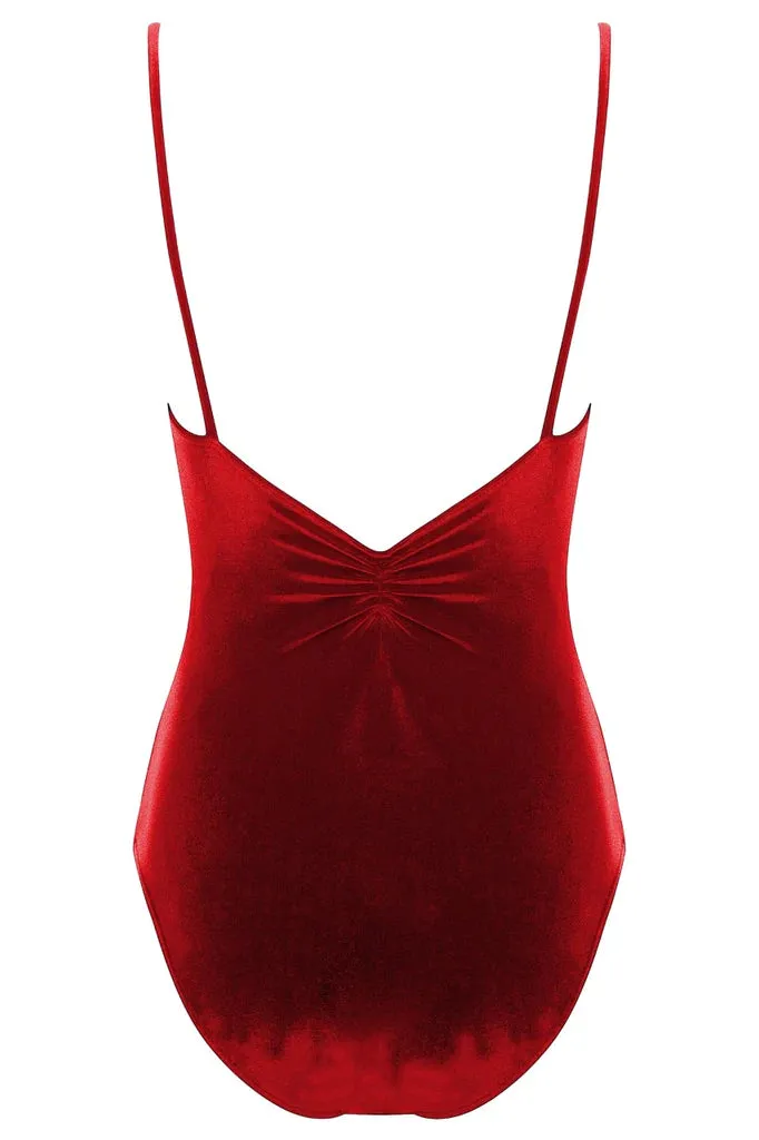 Bullet Pointe | Pinch-Front Velvet Leotard | Ruby