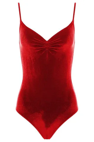 Bullet Pointe | Pinch-Front Velvet Leotard | Ruby