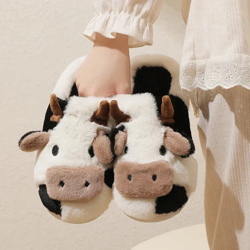 Cow Slippers - Cow Animal Slippers - Fluffy Cow slippers