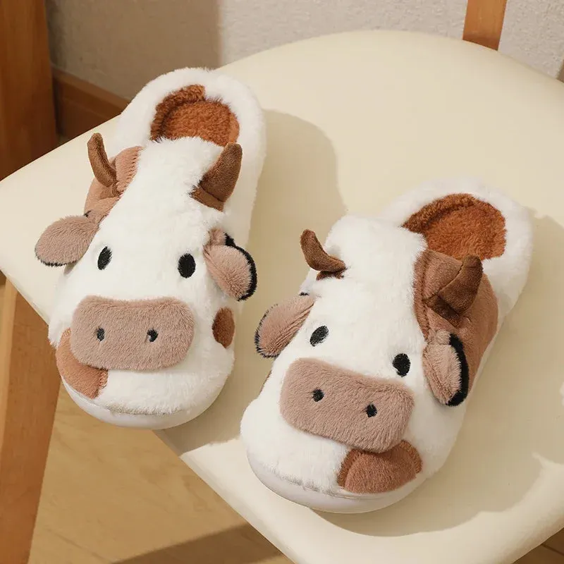 Cow Slippers - Cow Animal Slippers - Fluffy Cow slippers