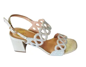 CRYSTAL GOLD CHUNKY HEEL SANDAL