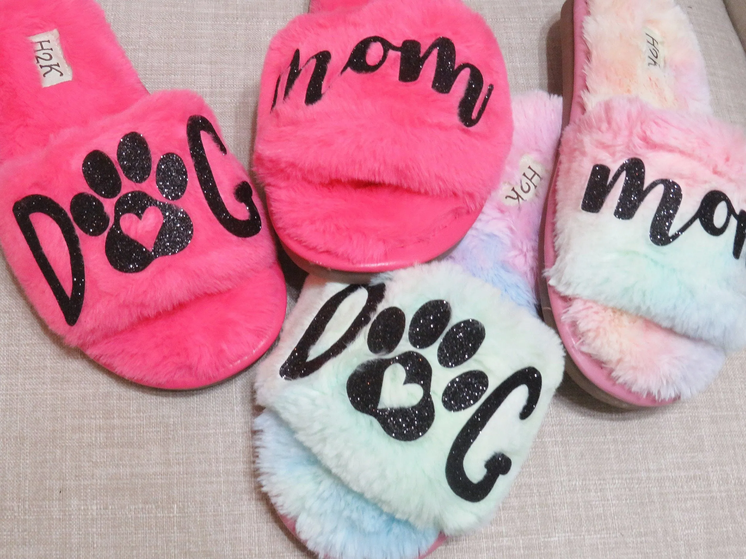 DOG MOM Fur slide /Dogmom furry shoes  Pink slide shoes