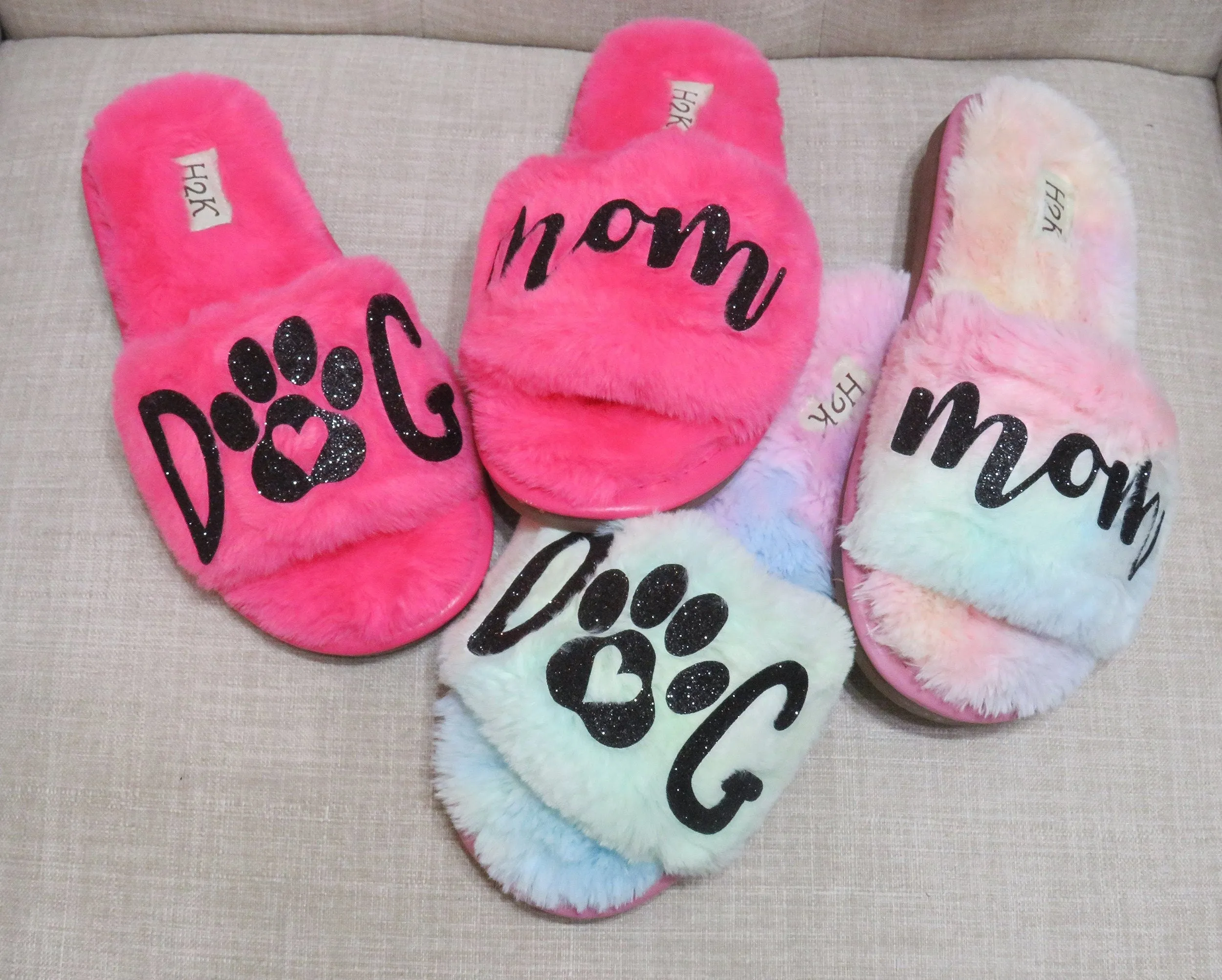 DOG MOM Fur slide /Dogmom furry shoes  Pink slide shoes