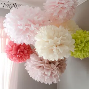 FENGRISE Wedding Decoration Events 5 pcs 20 25 30 cm Pom Pom Tissue Paper Pompom Ball Party Supplie Baby Shower Birthday Garland