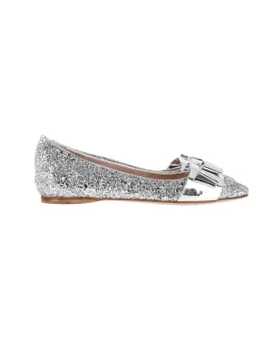 Glitter Bow Ballet Flats with Slip-On Style