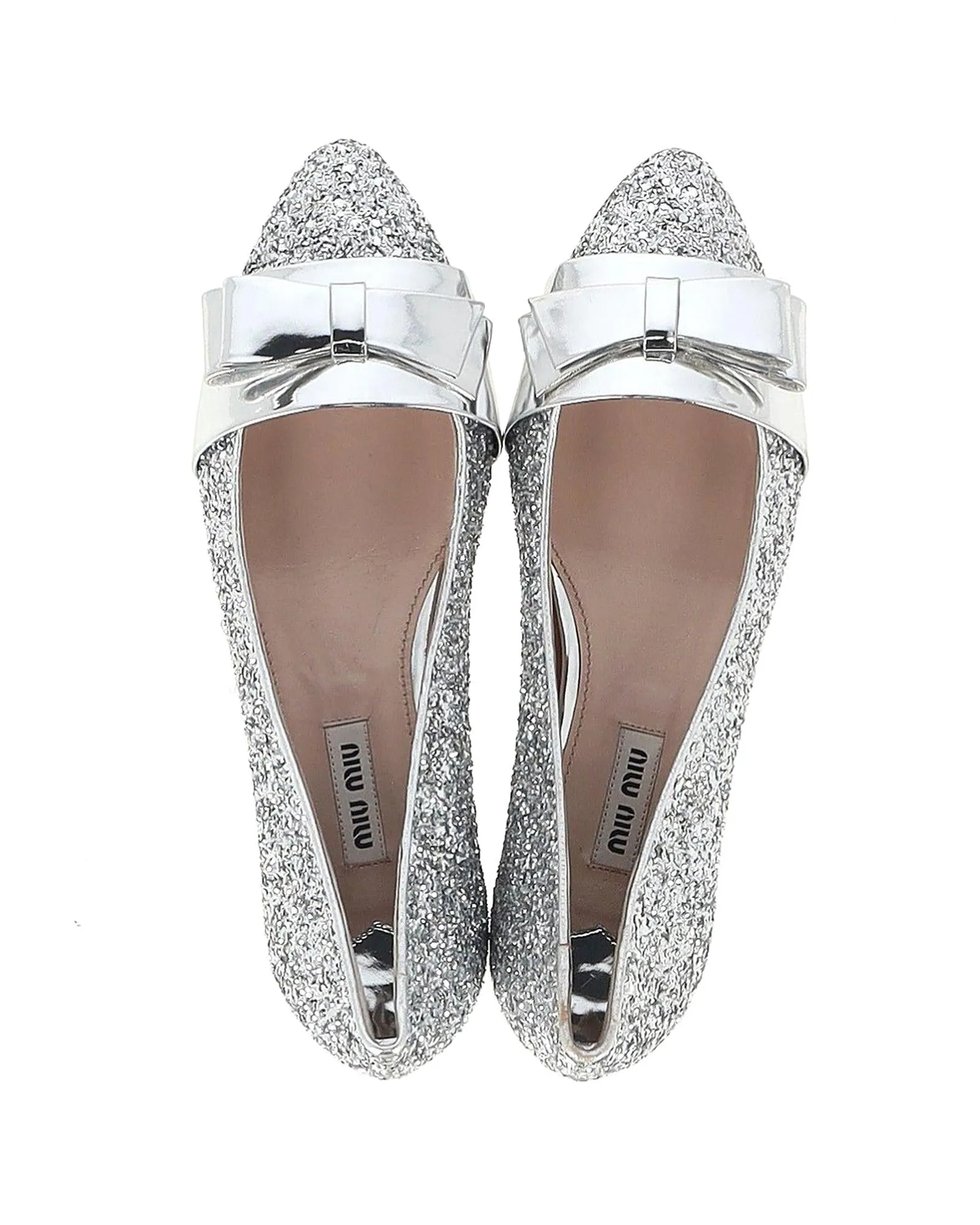 Glitter Bow Ballet Flats with Slip-On Style