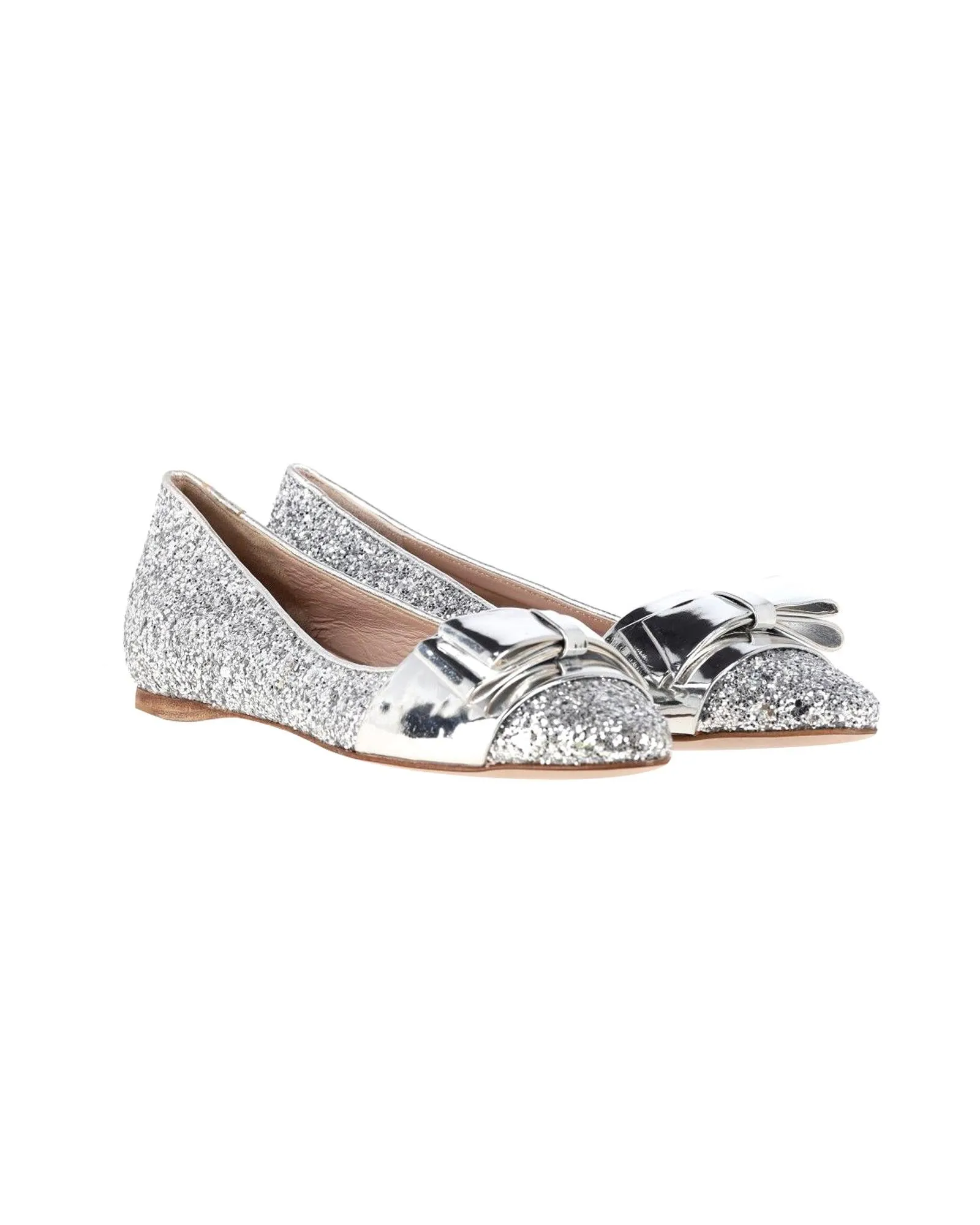 Glitter Bow Ballet Flats with Slip-On Style