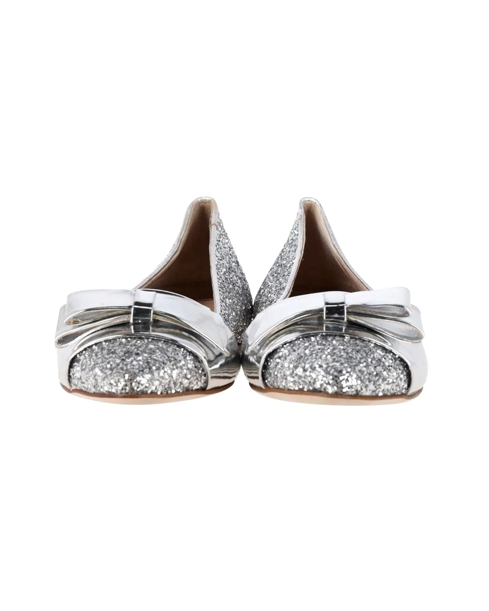 Glitter Bow Ballet Flats with Slip-On Style