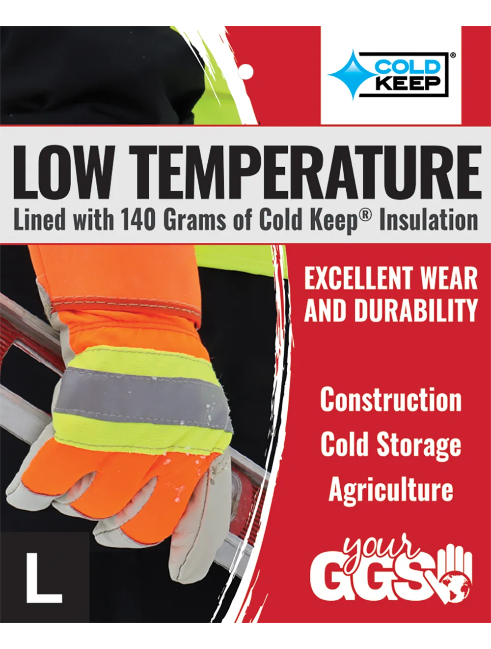 Global Glove High-Visibility Standard-Grade Cowhide Leather Insulated Gloves with Safety Cuff