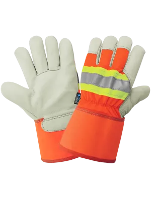 Global Glove High-Visibility Standard-Grade Cowhide Leather Insulated Gloves with Safety Cuff