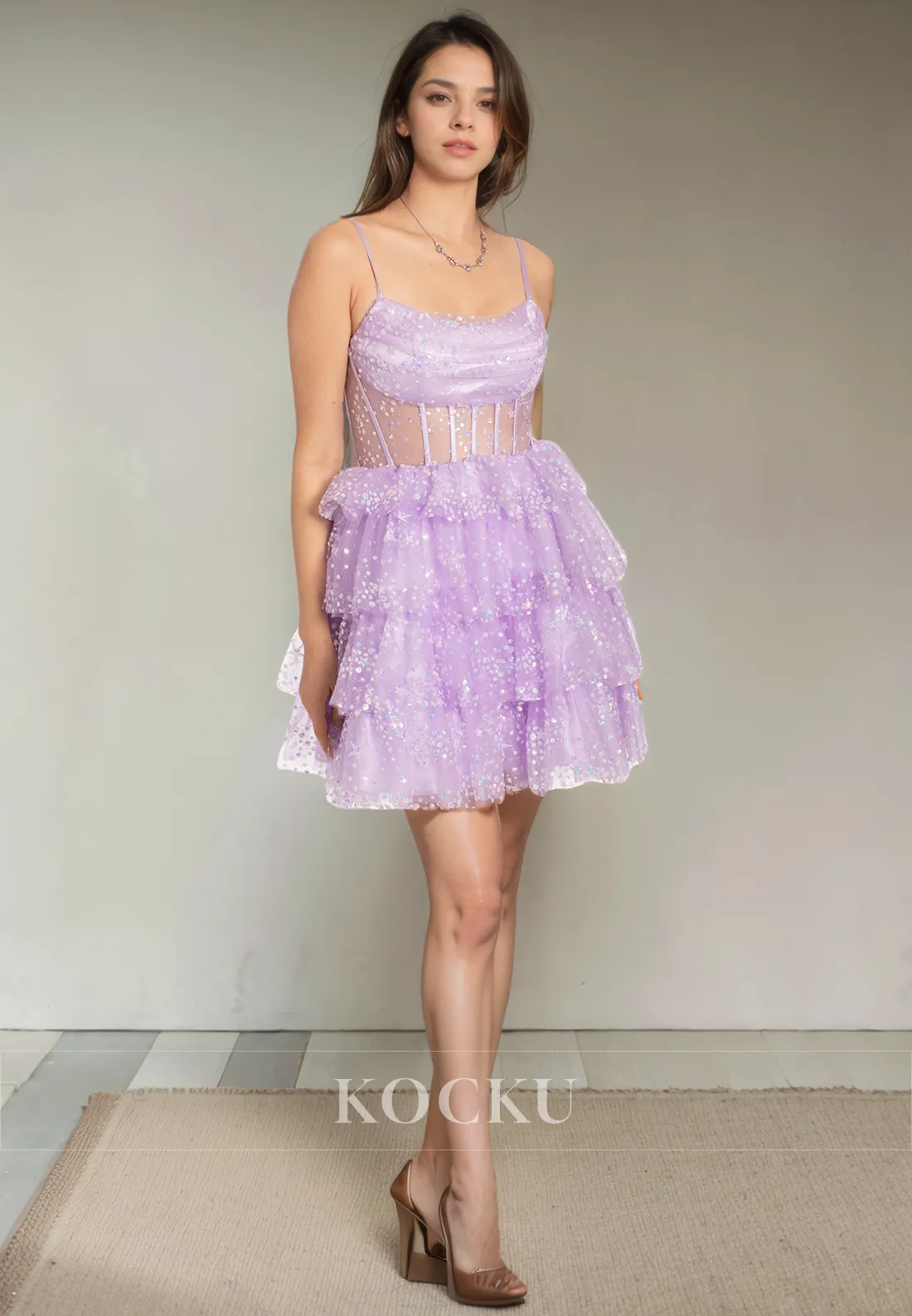 Gorgeous & Charming Spaghetti Straps Scoop A-Line Sparkly Party Homecoming Dress