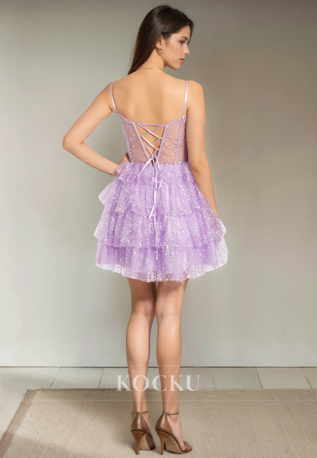 Gorgeous & Charming Spaghetti Straps Scoop A-Line Sparkly Party Homecoming Dress