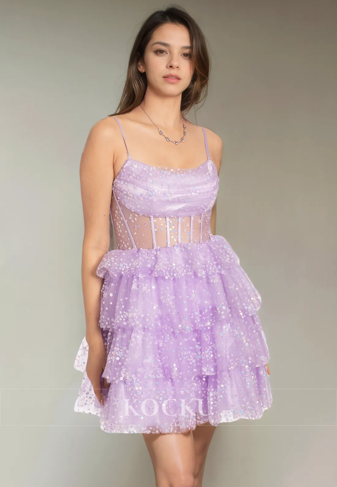 Gorgeous & Charming Spaghetti Straps Scoop A-Line Sparkly Party Homecoming Dress