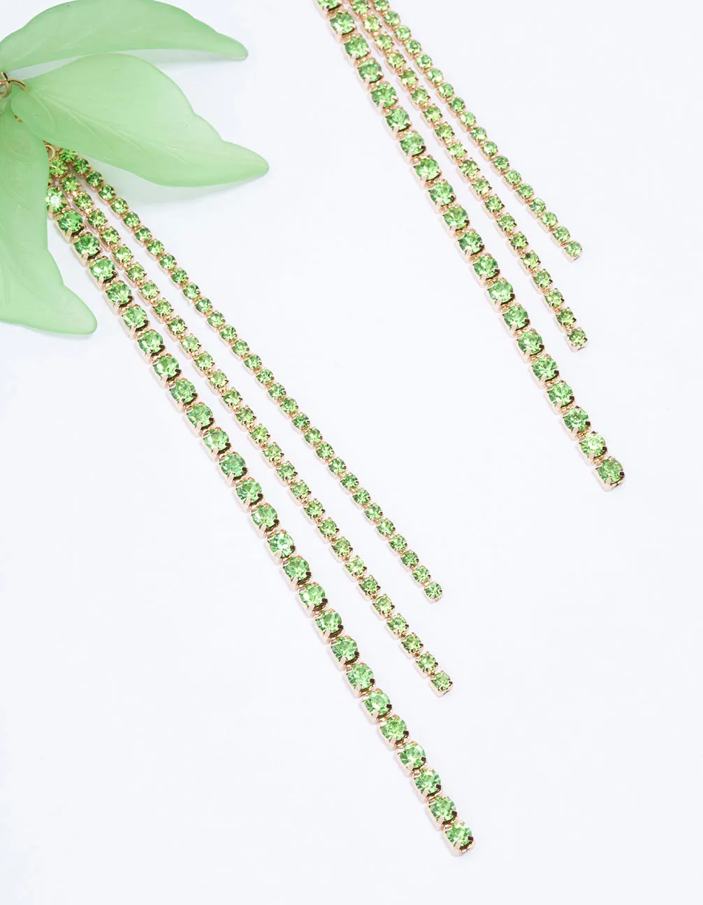 Green Leaf Petal Cupchain Drop Earrings