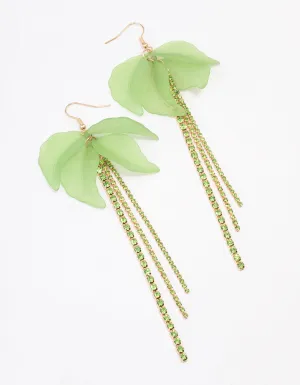 Green Leaf Petal Cupchain Drop Earrings