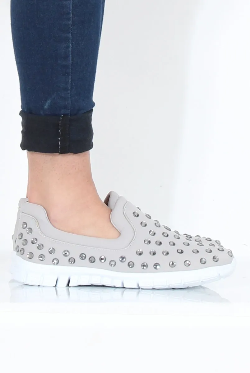 Grey Jewel Slip On Trainers - Leya