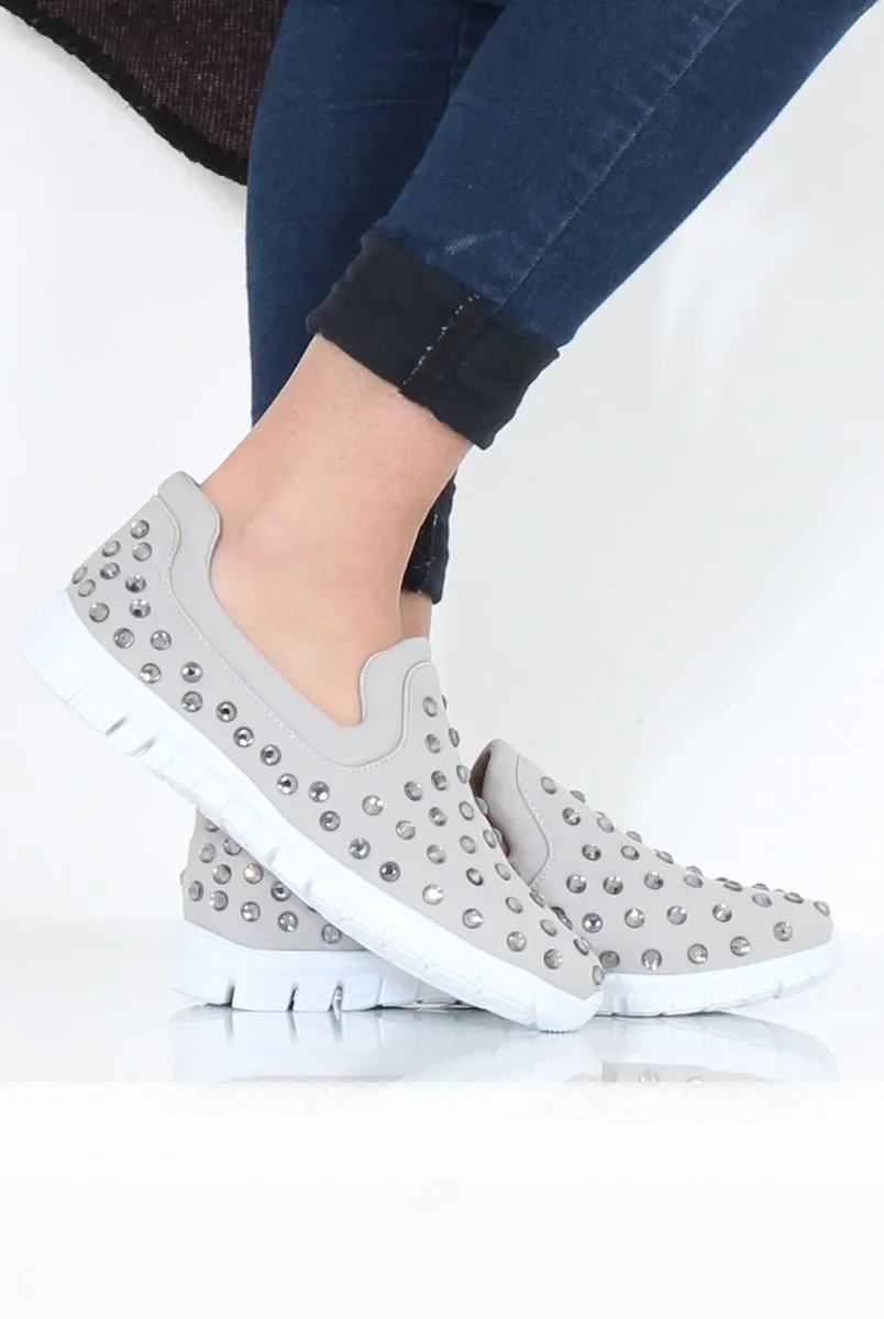 Grey Jewel Slip On Trainers - Leya