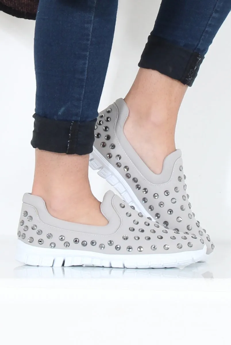 Grey Jewel Slip On Trainers - Leya