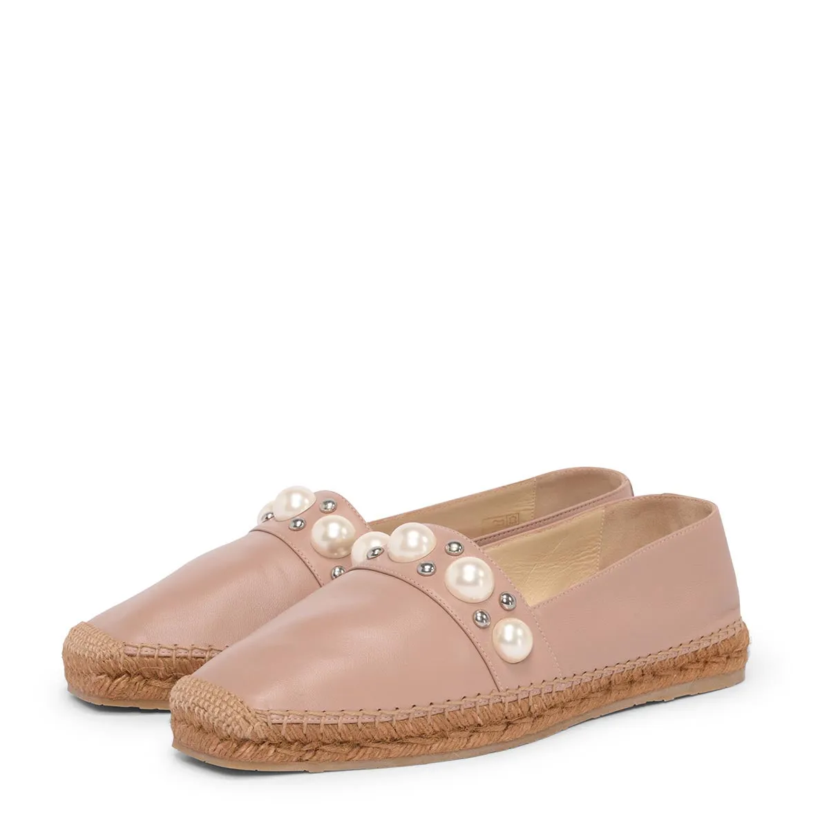 Jimmy Choo Ballet Pink Nappa Leather Dru Pearl Espadrilles 41