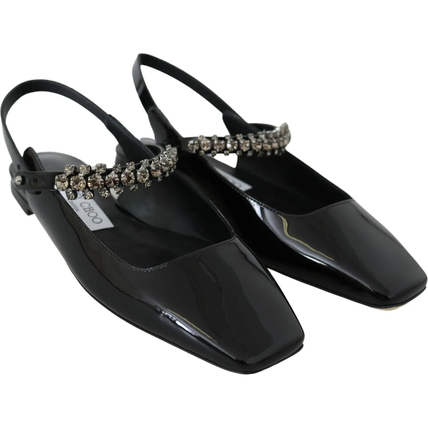 Jimmy Choo Elegant Black Patent Flats with Crystal Accent