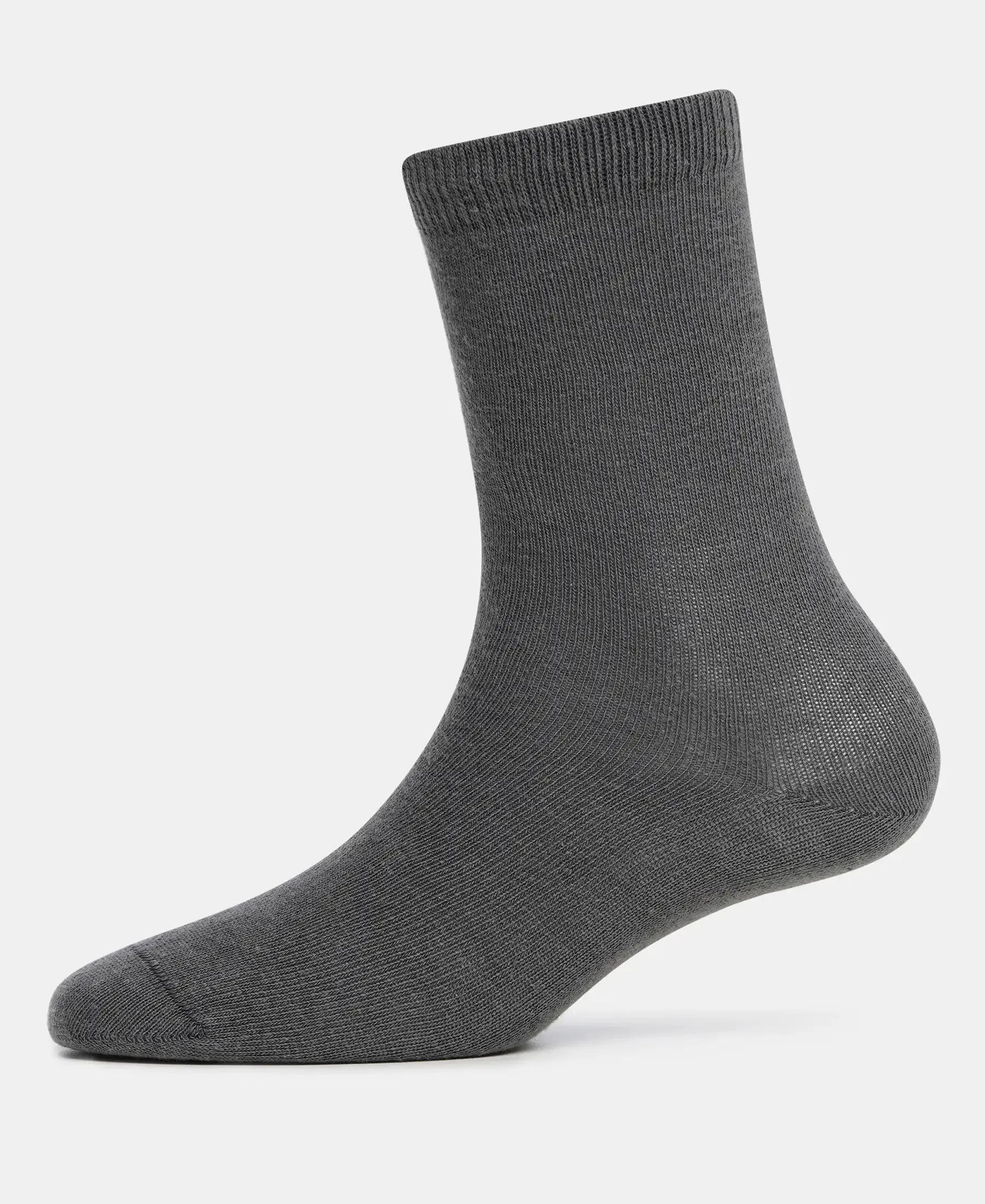 Kid's Compact Cotton Stretch Solid Calf Length Socks With StayFresh Treatment - Gun Metal