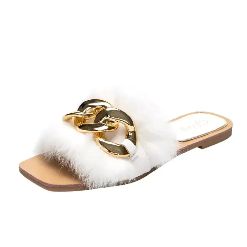 Ladies Square Toe Flat Slippers