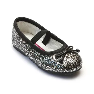 L'Amour Girls 416 Glitter Black Ballet Flats