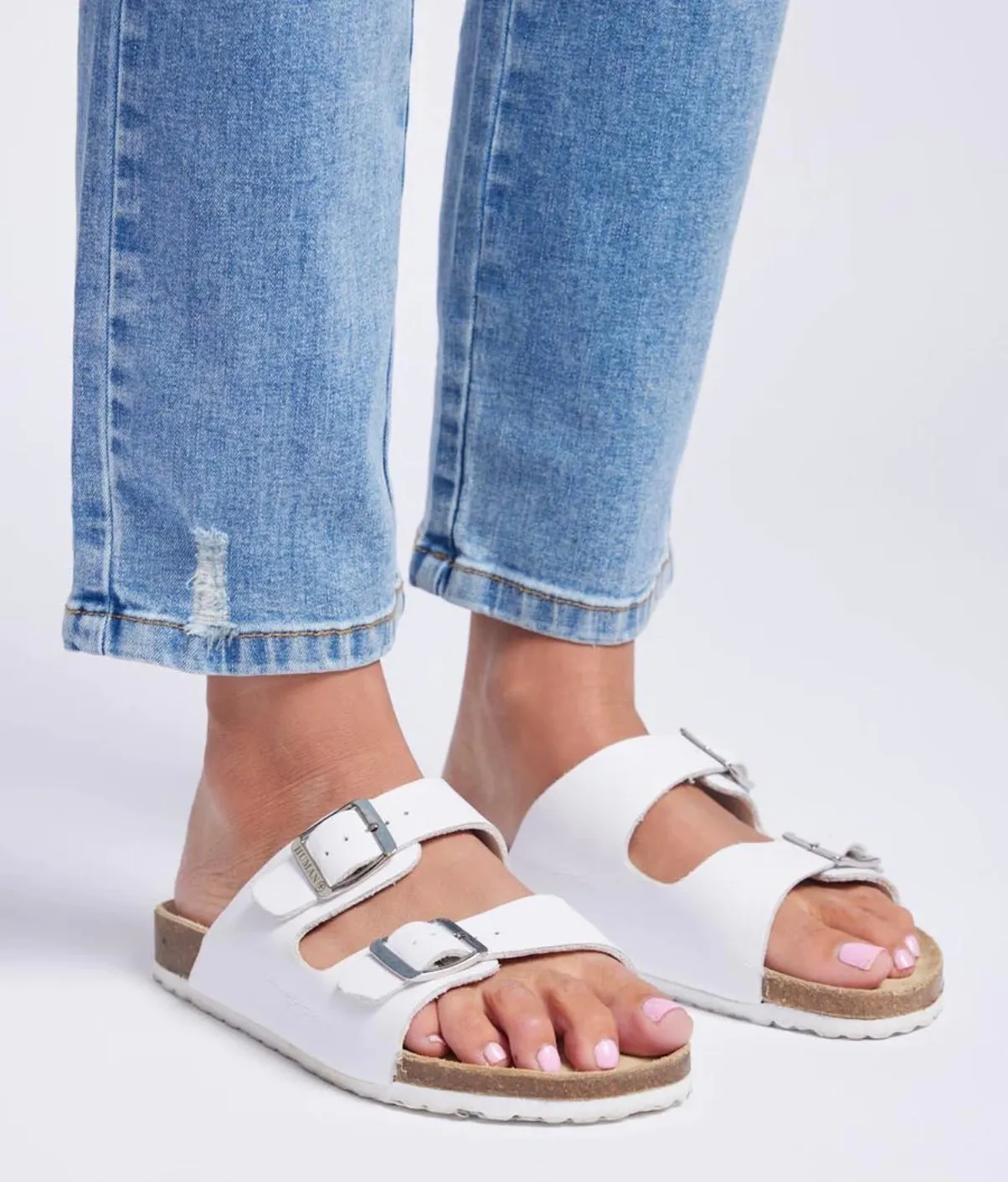 Lynx Leather Slides - White