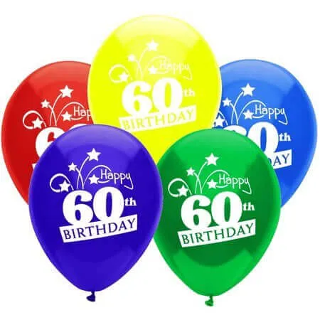 PartyMate - 12" Happy 60th Birthday Shooting Stars Latex Balloons - Multicolor (8ct)