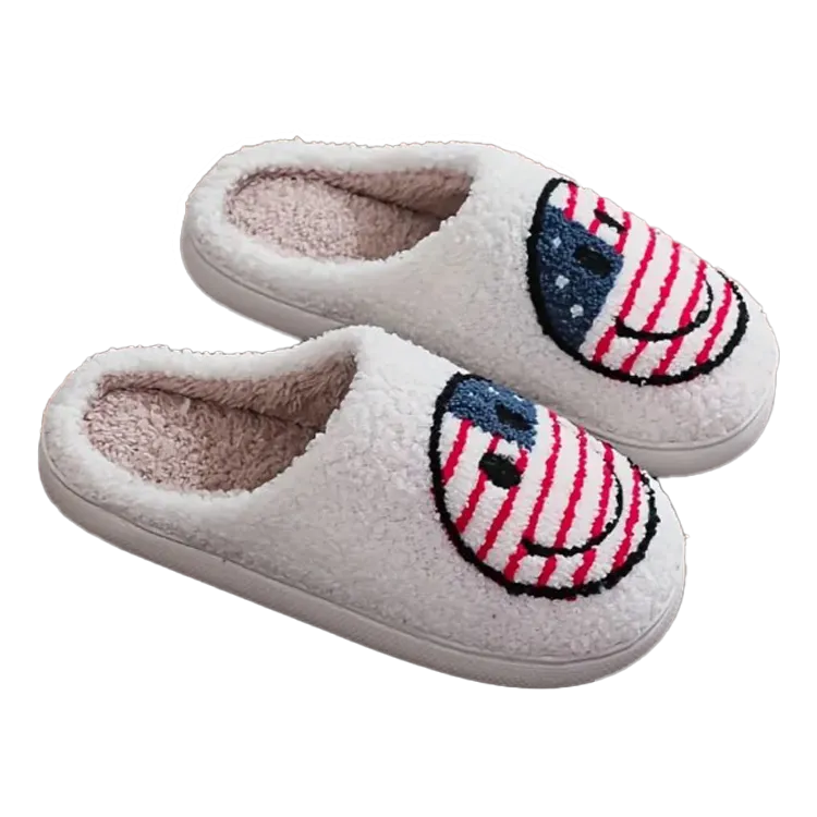 Patriotic Smiley Face Slippers