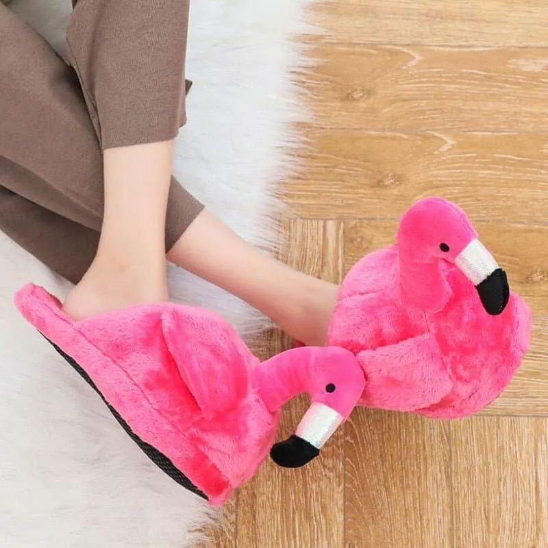 Pink Flamingo Fuzzy Slippers