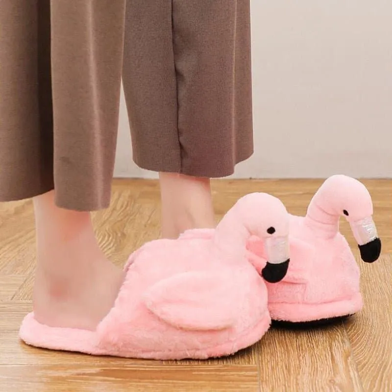 Pink Flamingo Fuzzy Slippers