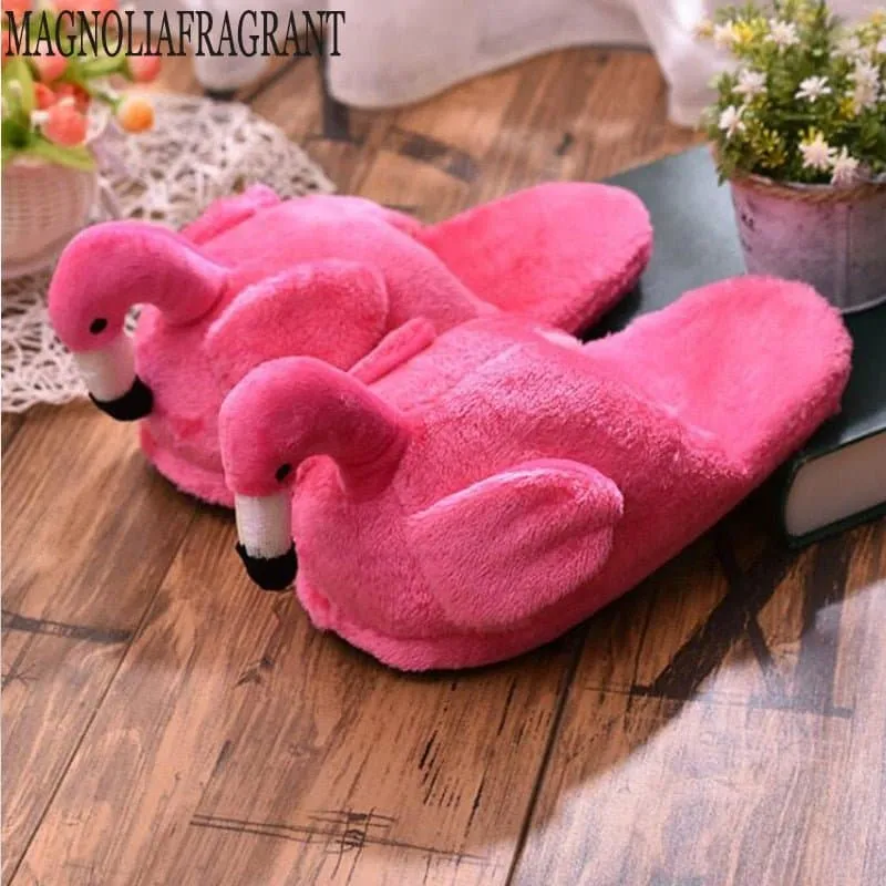 Pink Flamingo Fuzzy Slippers