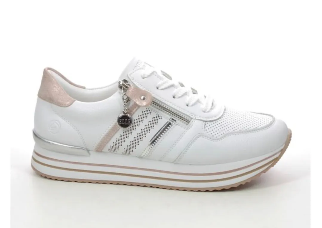 Remonte D1318-80 Elle Range Rock White And Rose Gold Leather Trainers