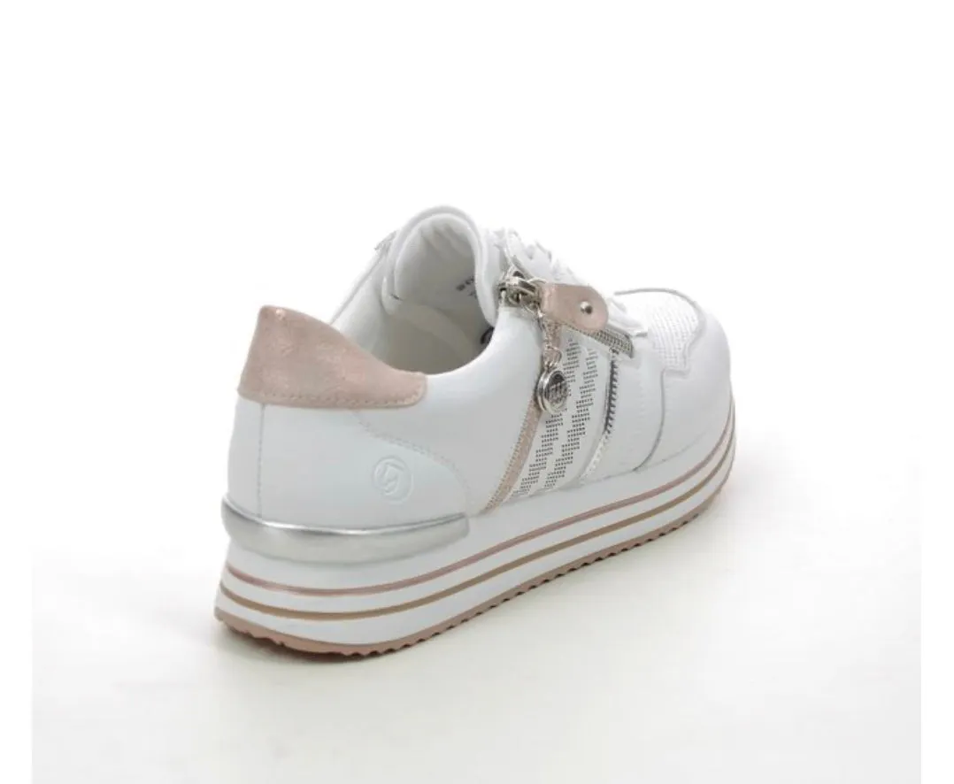 Remonte D1318-80 Elle Range Rock White And Rose Gold Leather Trainers