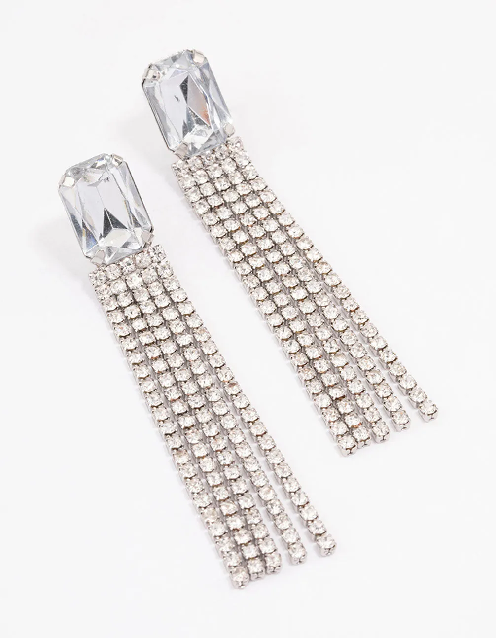 Rhodium Diamante Cup Chain Drop Earrings