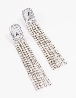 Rhodium Diamante Cup Chain Drop Earrings